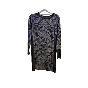Smartwool Merino Sport 250 Long Sleeve Dress Black Grey Swirl Print M‎